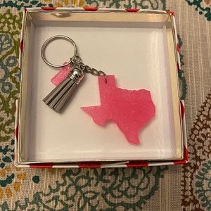 GORGEOUS NWT pink glitter Texas keychain w/ gray tassel